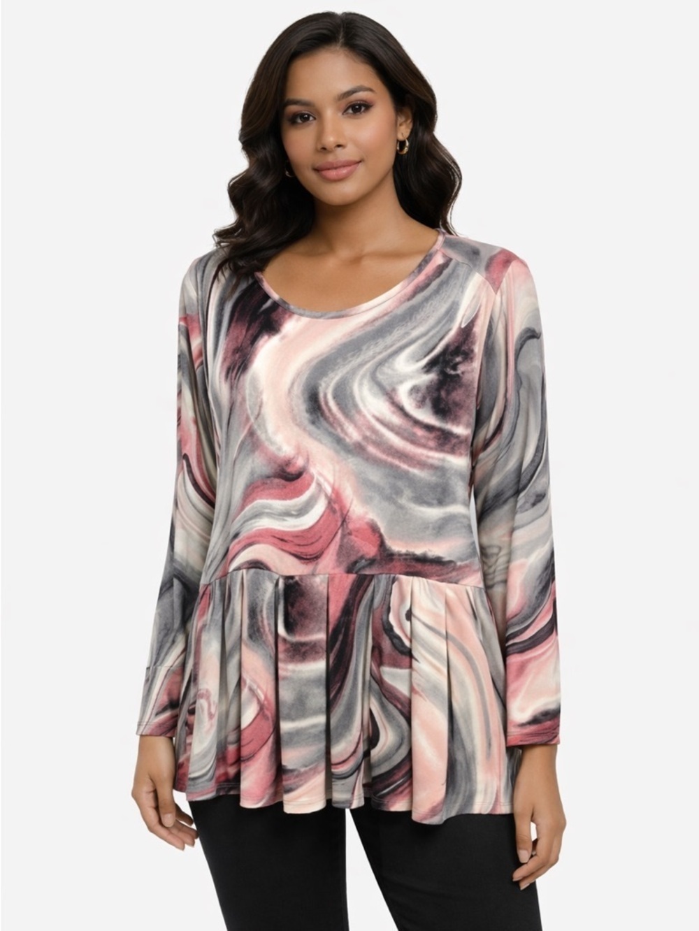 N Touch Marble Swirl Top with shades of Pink, Cream, and Gray. Size Med. NWT